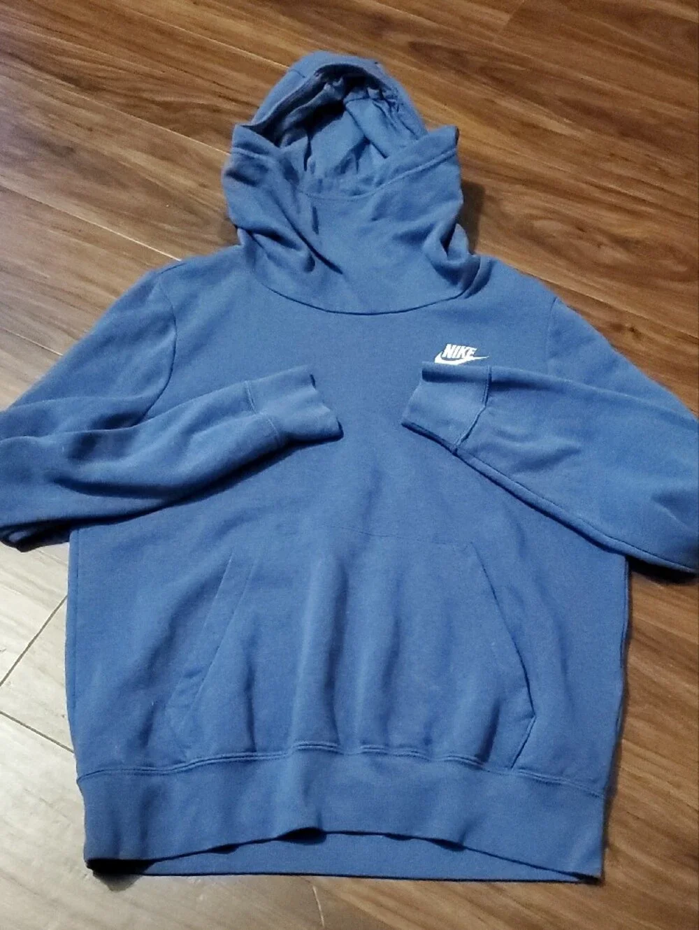 Nike Blue Pullover Hoodie with Face Covering And White Swoosh